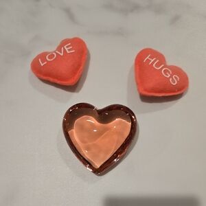 Heart Glass Paperweight with Red Felt Heart Accents